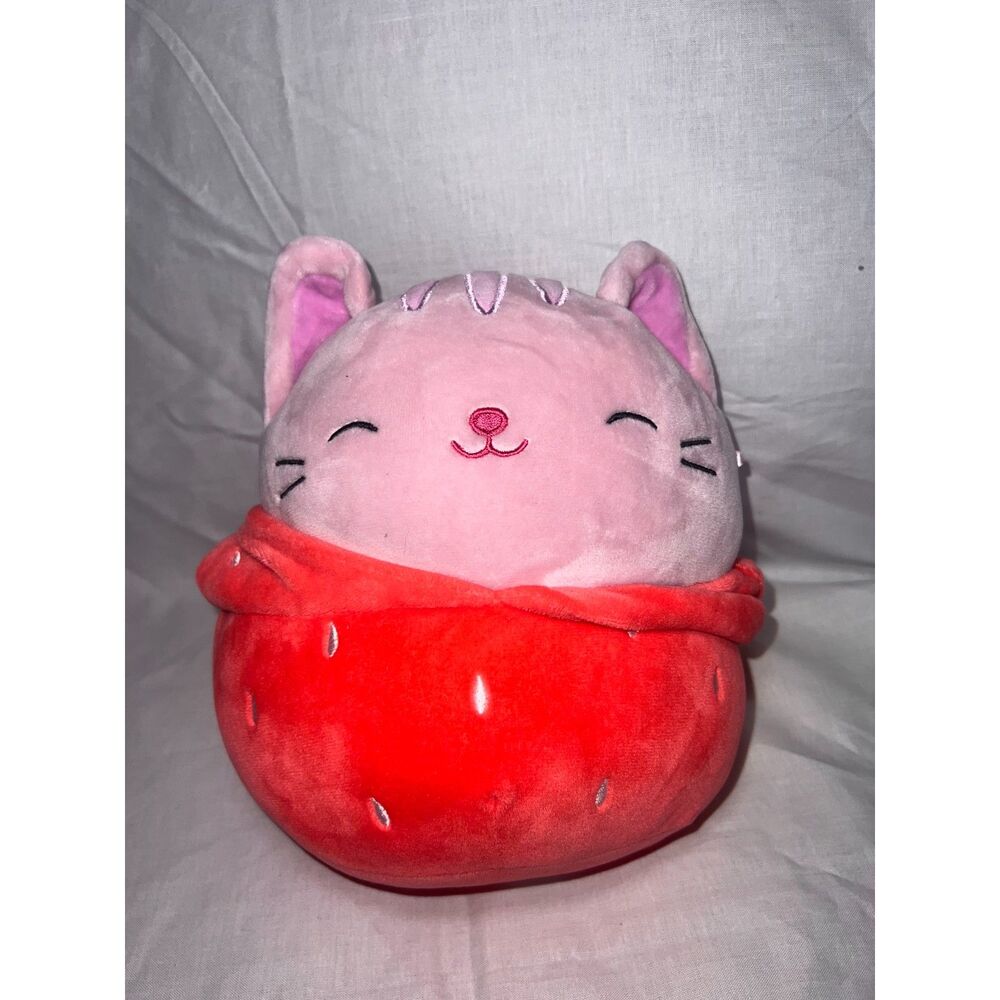 squishmallows Laura the Cat in a strawberry costume plush